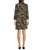 tyler boe Jacquard Woven Floral Print Turtleneck 3/4 Sleeve Pocketed Wrinkle-Free Dress