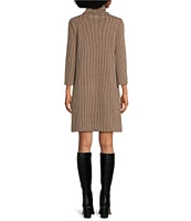 tyler boe Jacquard Woven Houndstooth Print Turtleneck 3/4 Sleeve Pocketed Wrinkle-Free Dress