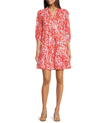 tyler boe Karli Linen Split V-Neck 3/4 Sleeve Tiered Dress