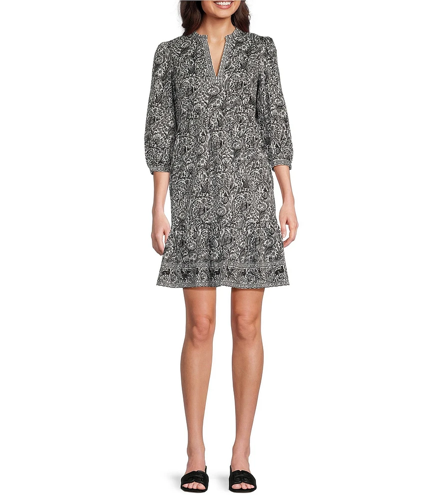 tyler boe Karli Tropical Print Mandarin Collar 3/4 Sleeve Dress