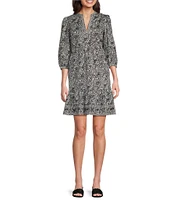 tyler boe Karli Tropical Print Mandarin Collar 3/4 Sleeve Dress