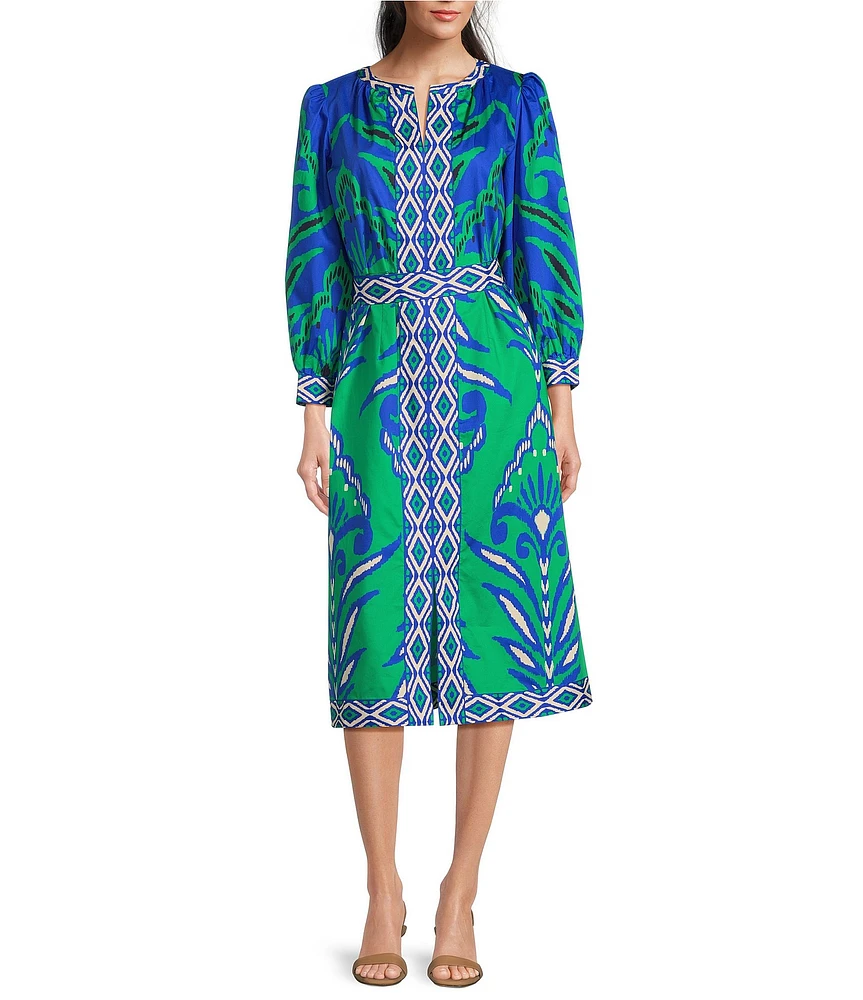 tyler boe Kelsey Printed Notch Neck Puff Shoulder Bracelet Sleeve Dress