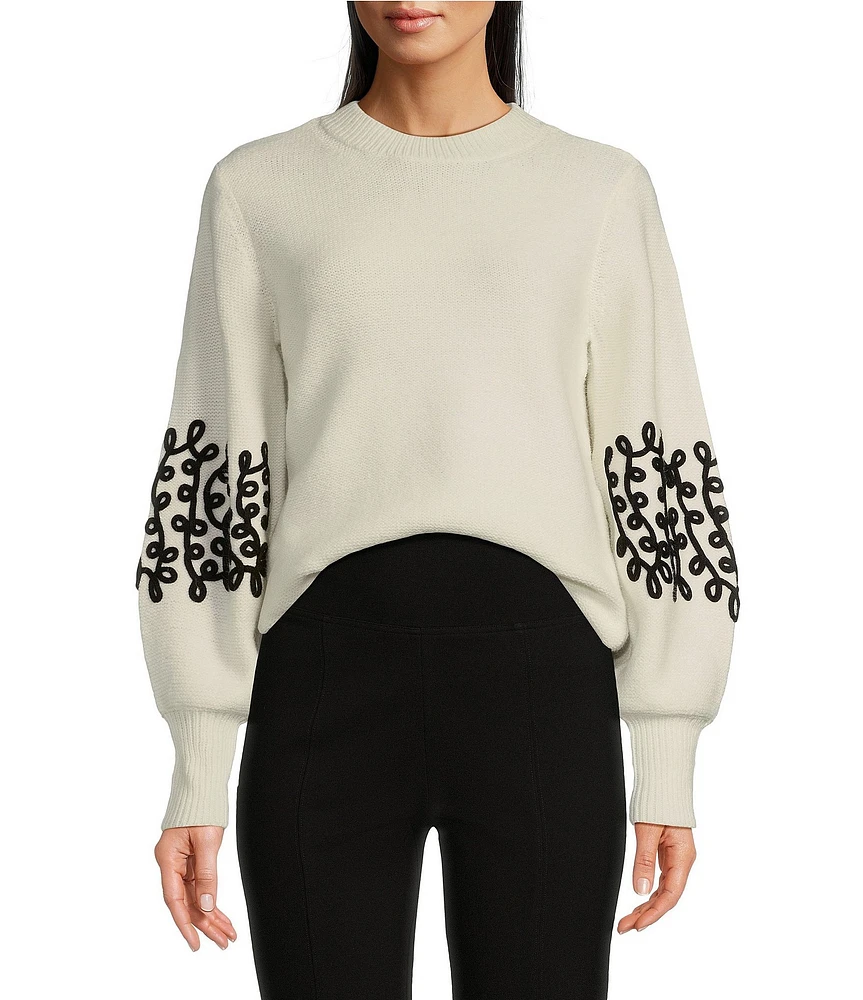 tyler boe Knit Crew Neck Long Sleeve Contrast Soutache Sweater