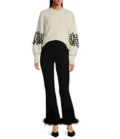 tyler boe Knit Crew Neck Long Sleeve Contrast Soutache Sweater