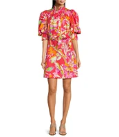 tyler boe Lydia Woven Mandarin Collar Short Puff Sleeve Shirtdress