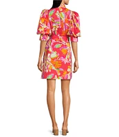 tyler boe Lydia Woven Mandarin Collar Short Puff Sleeve Shirtdress