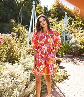 tyler boe Lydia Woven Mandarin Collar Short Puff Sleeve Shirtdress