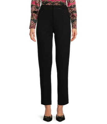 tyler boe Maddie Ponte Mid Rise Faux Leather Piping Ankle Length Pant