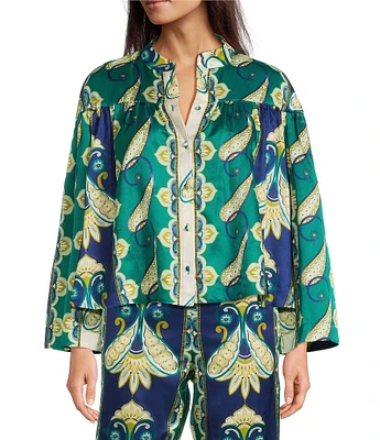 tyler boe Maeve Cabana Foulard Print Mandarin Collar 3/4 Sleeve Coordinating Top