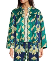 tyler boe Maeve Cabana Foulard Print Mandarin Collar 3/4 Sleeve Coordinating Top