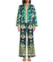 tyler boe Maeve Cabana Foulard Print Mandarin Collar 3/4 Sleeve Coordinating Top