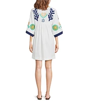 tyler boe Naomi Egret Print V-Neck Elbow Sleeve Caftan Dress