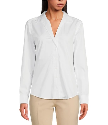 tyler boe Natalie Cotton Woven Point Collar Long Sleeve Concealed Button Front Blouse