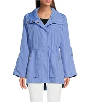 tyler boe Newport Stand Collar Long Roll Sleeve Zipper Detail Rain Slicker Jacket