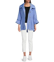 tyler boe Newport Stand Collar Long Roll Sleeve Zipper Detail Rain Slicker Jacket