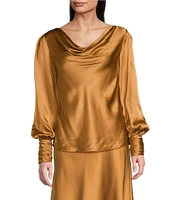 tyler boe Olivia Silk Charmeuse Draped Cowl Neck Long Sleeve Blouse