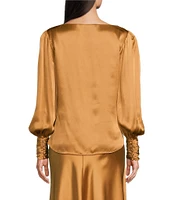 tyler boe Olivia Silk Charmeuse Draped Cowl Neck Long Sleeve Blouse