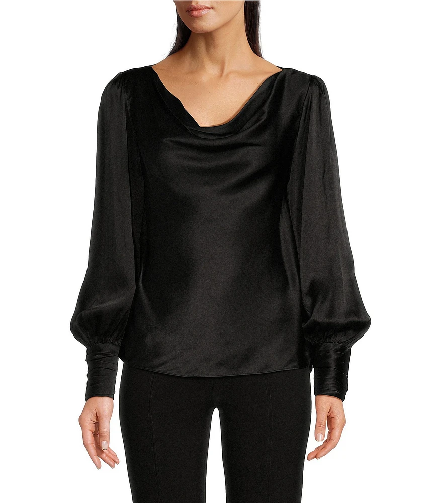 tyler boe Olivia Silk Charmeuse Draped Cowl Neck Long Sleeve Blouse