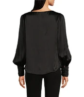 tyler boe Olivia Silk Charmeuse Draped Cowl Neck Long Sleeve Blouse