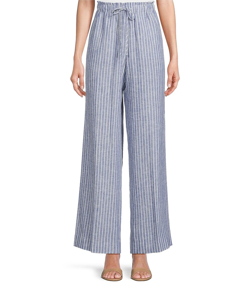tyler boe Palmer Linen Stripe Wide Leg Pull-On Pants