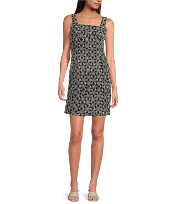 tyler boe Pamela Cotton Daisy Embroidered Square Neck Sleeveless A-Line Dress