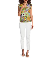 tyler boe Piper Floral Split Ruffle V-Neck Flutter Sleeve Top