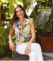 tyler boe Piper Floral Split Ruffle V-Neck Flutter Sleeve Top
