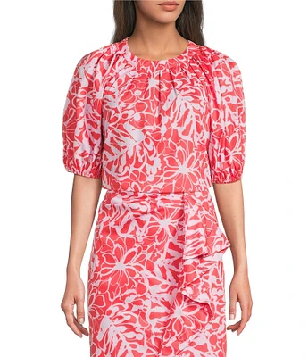 tyler boe Renee Round Neck Floral Short Puff Sleeve Coordinating Top