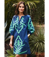 tyler boe Sara Printed Woven Split V-Neck Bracelet Sleeve Dolman Dress
