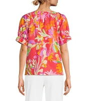 tyler boe Skyler Cotton Flora Split V-Neck Short Puff Sleeve Top