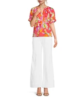 tyler boe Skyler Cotton Flora Split V-Neck Short Puff Sleeve Top