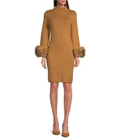 tyler boe Sloane Knit Funnel Neck Faux Fur Long Sleeve Sheath Dress