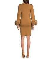 tyler boe Sloane Knit Funnel Neck Faux Fur Long Sleeve Sheath Dress