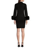 tyler boe Sloane Knit Funnel Neck Faux Fur Long Sleeve Sheath Dress