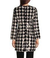 tyler boe Woven Sequin Houndstooth Print Crew Neck Long Bell Sleeve Tunic