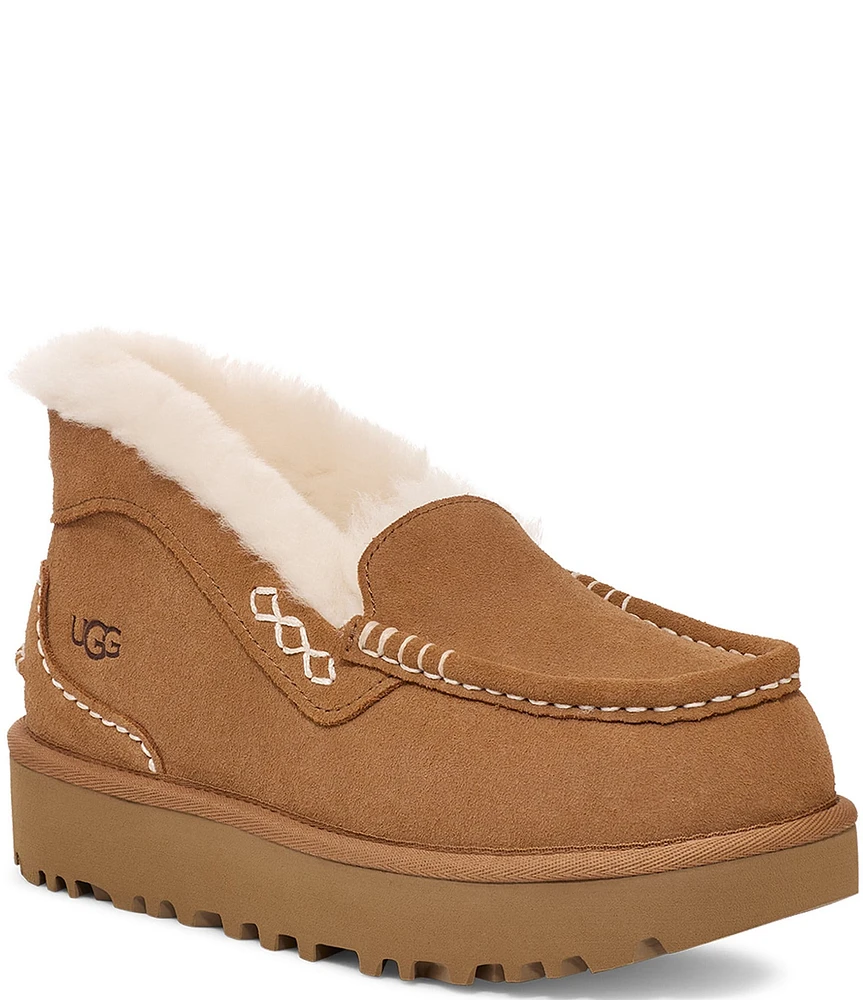 UGG Ansley Parc Suede Fur Lined Platform Slip On Wedges