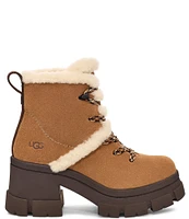 UGG Brooklyn Hiker Suede Fur Trimmed Platform Block Heel Booties