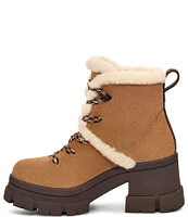 UGG Brooklyn Hiker Suede Fur Trimmed Platform Block Heel Booties