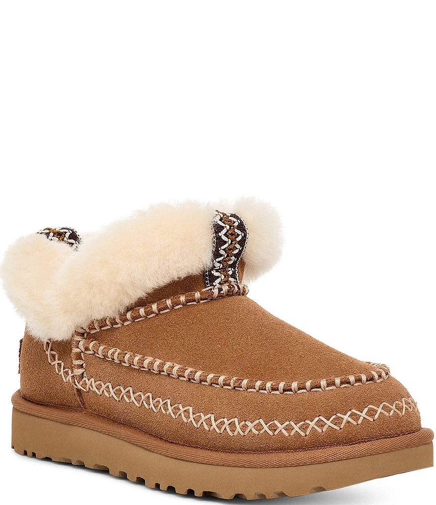 UGG Classic Ultra Mini Alpine Fur Collar Suede Booties