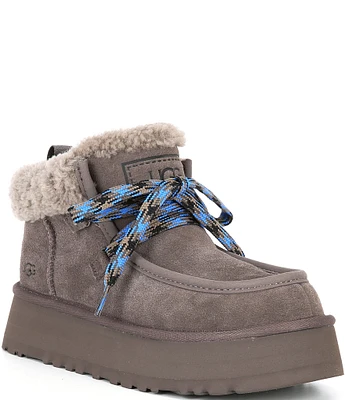 UGG Funkarra Cabin Cuff Suede Fur Collar Lace-Up Booties