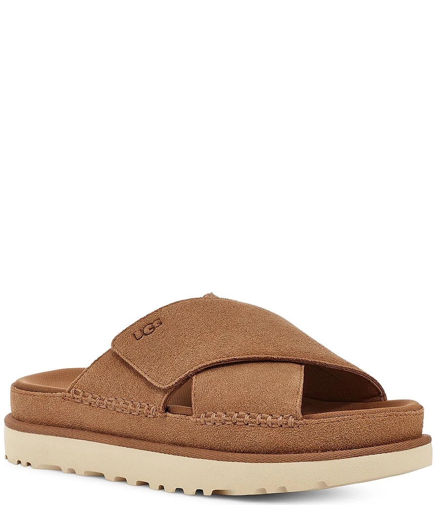 UGG Goldenstar Cross Slide Suede Platform Sandals