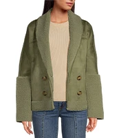 UGG Mindy Luxe Fluff Faux Shearling Shawl Collar Double Breasted Jacket