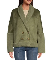 UGG Mindy Luxe Fluff Faux Shearling Shawl Collar Double Breasted Jacket