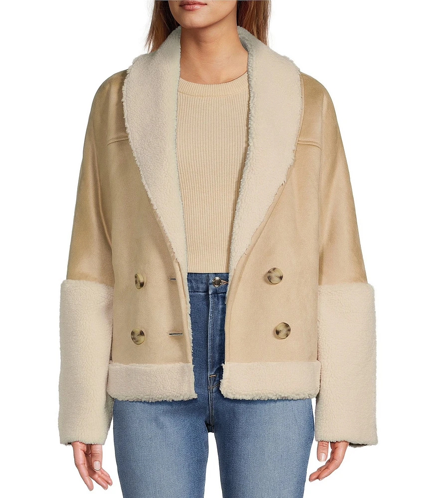 UGG Mindy Luxe Fluff Faux Shearling Shawl Collar Double Breasted Jacket