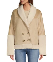 UGG Mindy Luxe Fluff Faux Shearling Shawl Collar Double Breasted Jacket