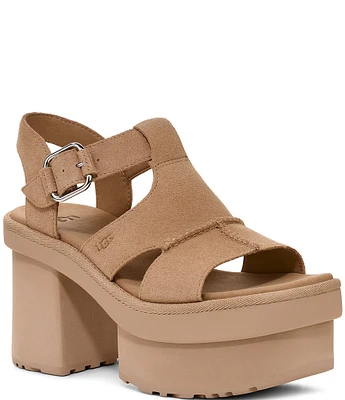 UGG New Heights Platform T-Strap Suede Sandals