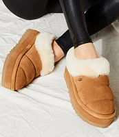 UGG Tazzlita Suede Fur Collar Platform Clog Slippers