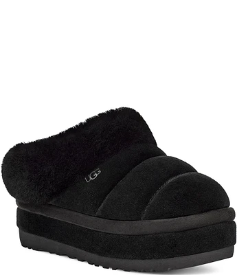 UGG Tazzlita Suede Fur Collar Platform Clog Slippers