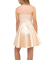 Un Deux Trois Big Girls 7-16 Fit And Flare Satin Textured Dress