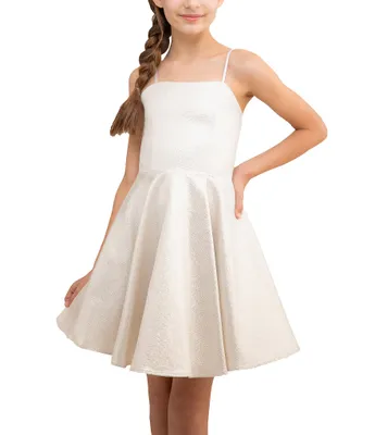 Un Deux Trois Big Girls 7-16 Fit And Flare Satin Textured Dress